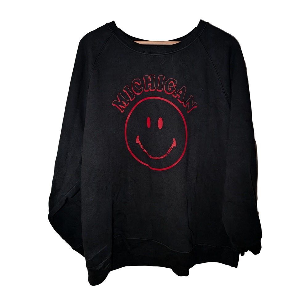 State of Mine Michigan Smiley Face Crewneck‎ Sweatshirt Black Red XXL Womens